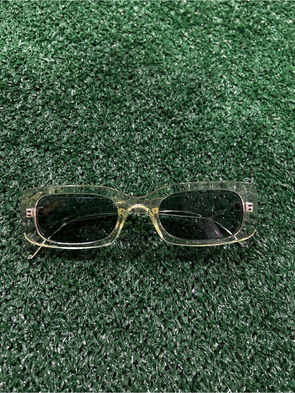 Clear Frame Rectangular Sunglasses - Transparent Yellow